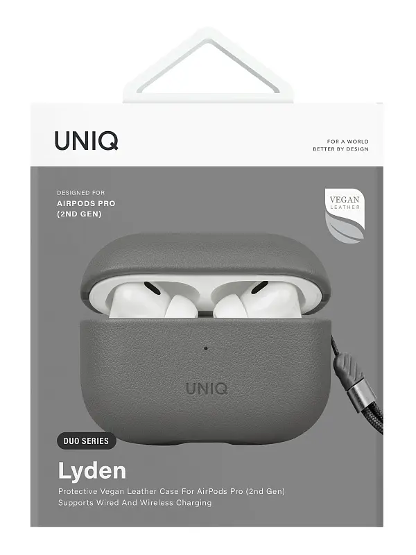 UNIQ LYDEN PROTECTIVE VEGAN LEATHER CASE FOR AIRPODS PRO 2ND GEN. | RHINO GREY BLACK